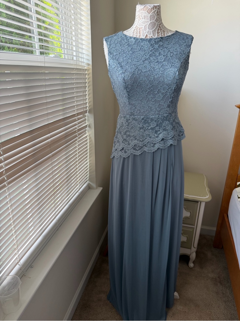 NWT Coldwater Creek Stormy Blue Lace Chiffon Formal Maxi Dress Size Small